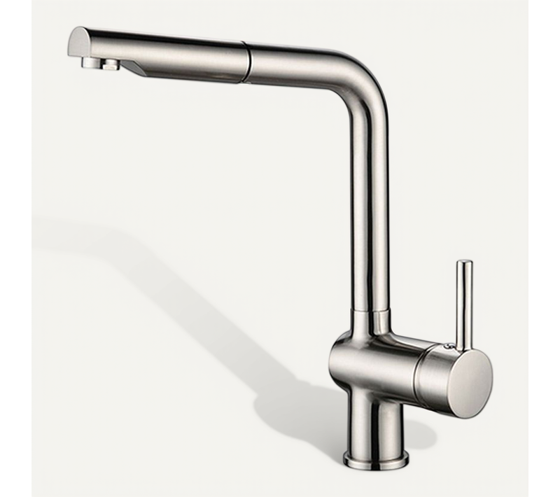 Mitigeur De Cuisine Monotrou Matsouko - Bec Haut, Douchette Extractible, Inox Brossé