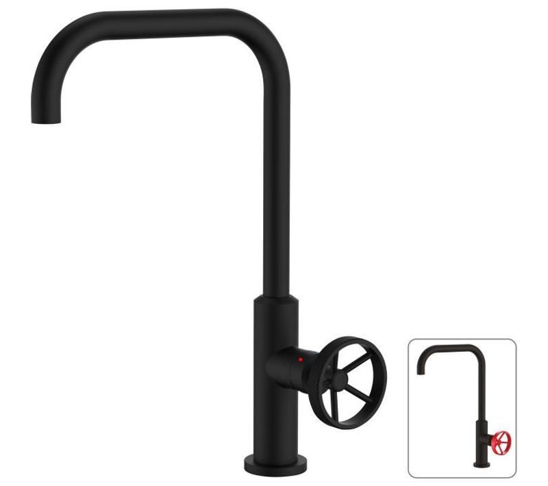 Mitigeur Evier De Cuisine Bec Mobile - Noir - 25 Mm - Poignée Métal Décor Strié - Rousseau