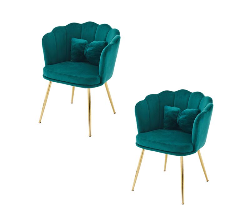 Lot De 2 Chaises De Salon Moderne En Velours, Rembourré Avec Pieds En Métal Et Coussins, Vert
