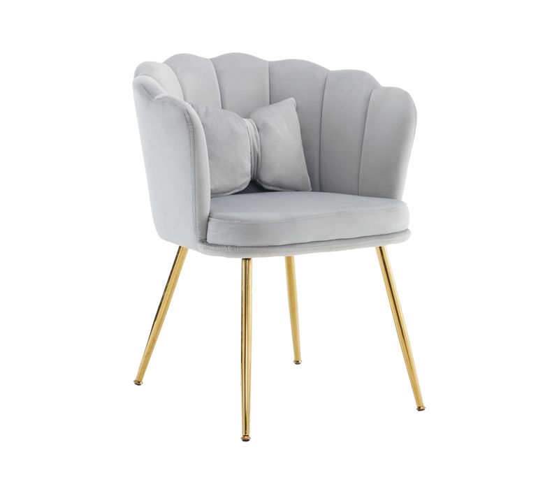 Lot De 4 Chaises De Salon Moderne En Velours, Rembourré Avec Pieds En Métal Et Coussins, Gris