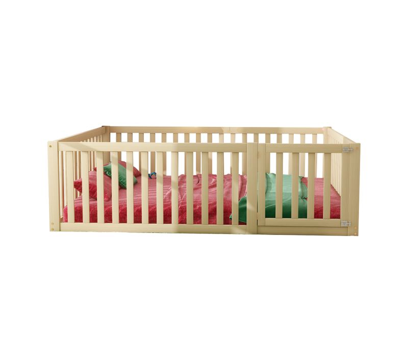 Lit Pour Enfants Simple 140x200, Cadre De Lit Avec Barrières Et Porte, Bois