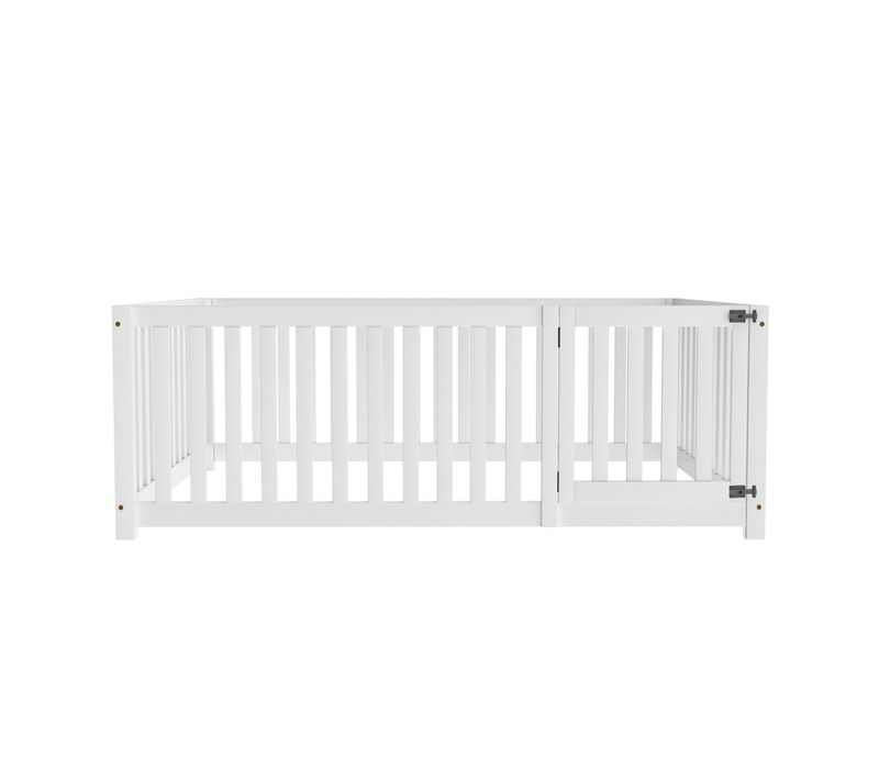 Lit Pour Enfants Simple 140x200, Cadre De Lit Avec Barrières Et Porte, Blanc