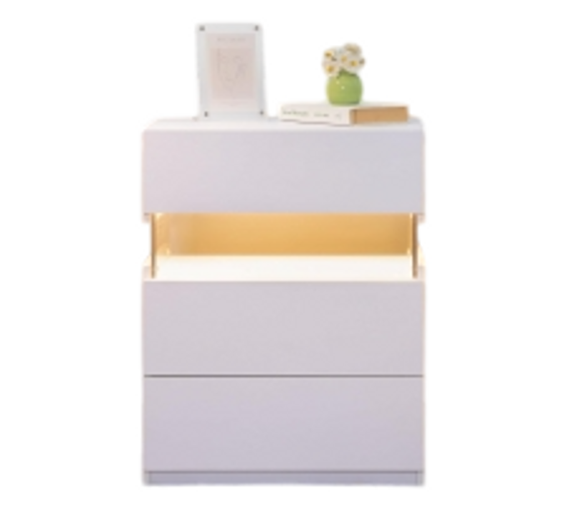 Table De Nuit Avec Lumière LED 3 Tiroirs Pour Chambre à Coucher, Tables De Chevet Blanc