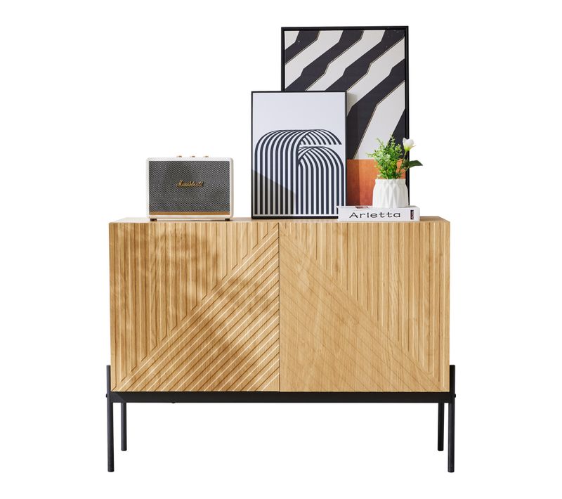 Buffet Avec 2 Portes Pour Salon, Commode Avec Pieds En Métal 75x100x40, Bois