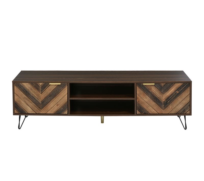 Meuble TV En Bois Massif à Deux Portes Avec Deux Ãtagères, 155x38x48cm, Bois