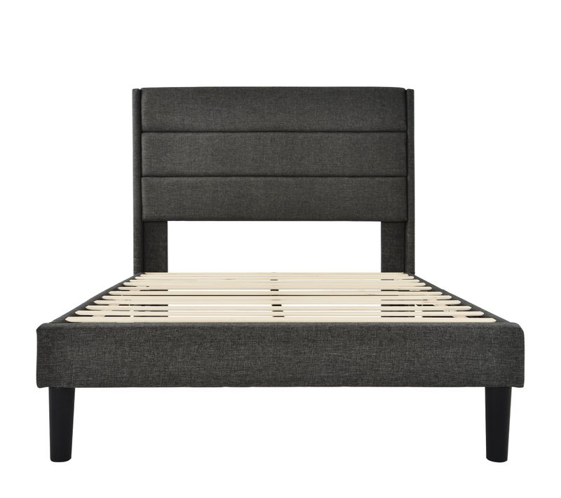 Lit Double Rembourré Pour Ado 90x200, Avec Cadre De Lit Et Tête De Lit, Gris