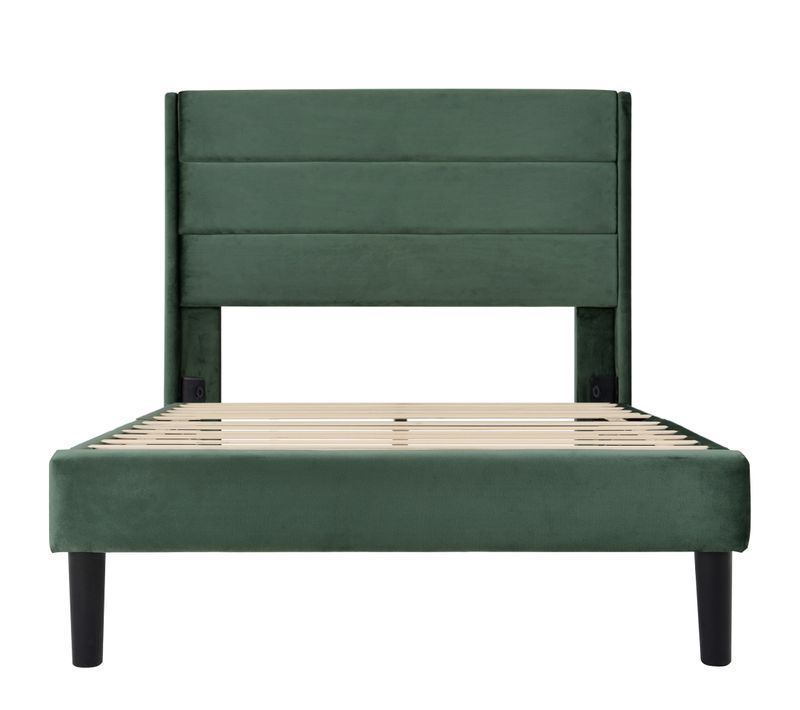 Lit Simple Rembourré Pour Ado 90x200, Avec Cadre De Lit Et Tête De Lit, Vert