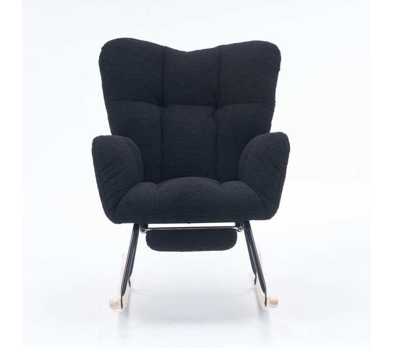  fauteuil à Bascule En Tissu Teddy, Rocking Chair Avec Repose-pieds, Noir
