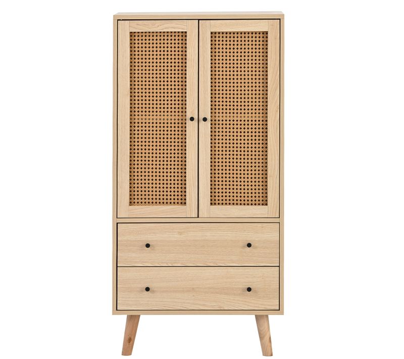 Buffet En Boiset Rotin 60x40x120, Avec Portes Et Tiroirs, Bois
