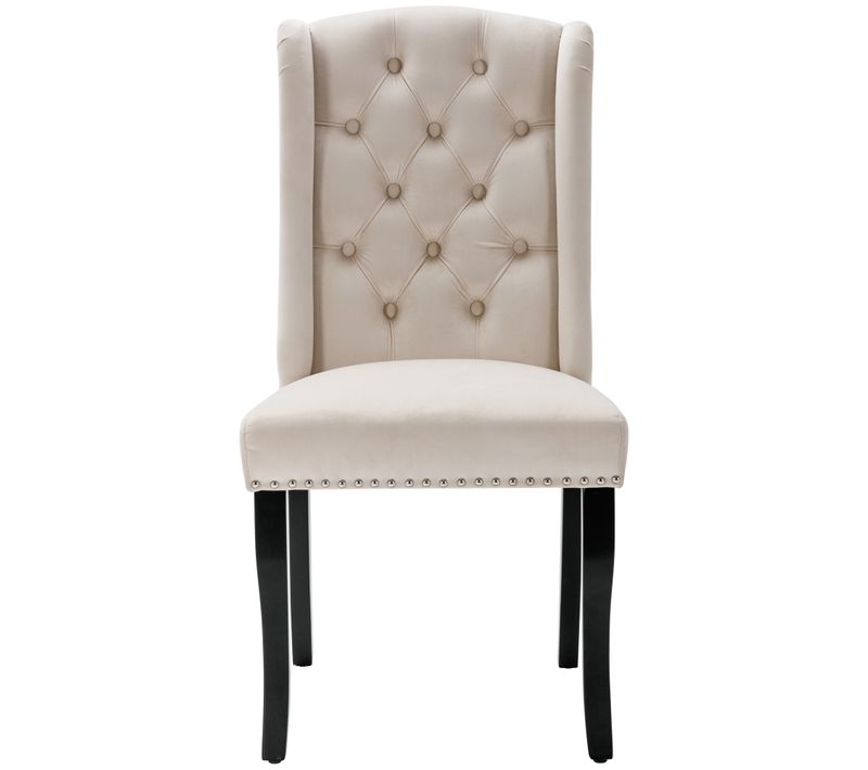 Chaises De Salle à Manger En Velours, Ensemble De 2, Avec Pieds En Chêne, Beige