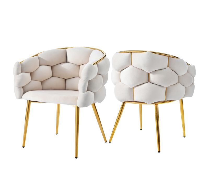 Chaises De Salle à Manger De Luxe En Velours, Lot De 2 Avec Pieds En Fer Doré, Beige