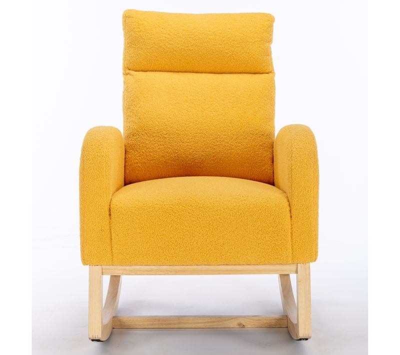 Fauteuil à Bascule Moderne Avec Revêtement En Tissu Teddy, Jaune