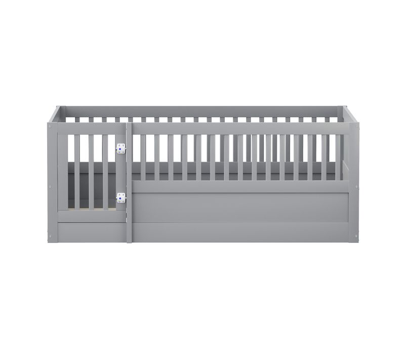 Lit Enfant En Bois 140x200, Avec Compartiments Et Portes, Gris