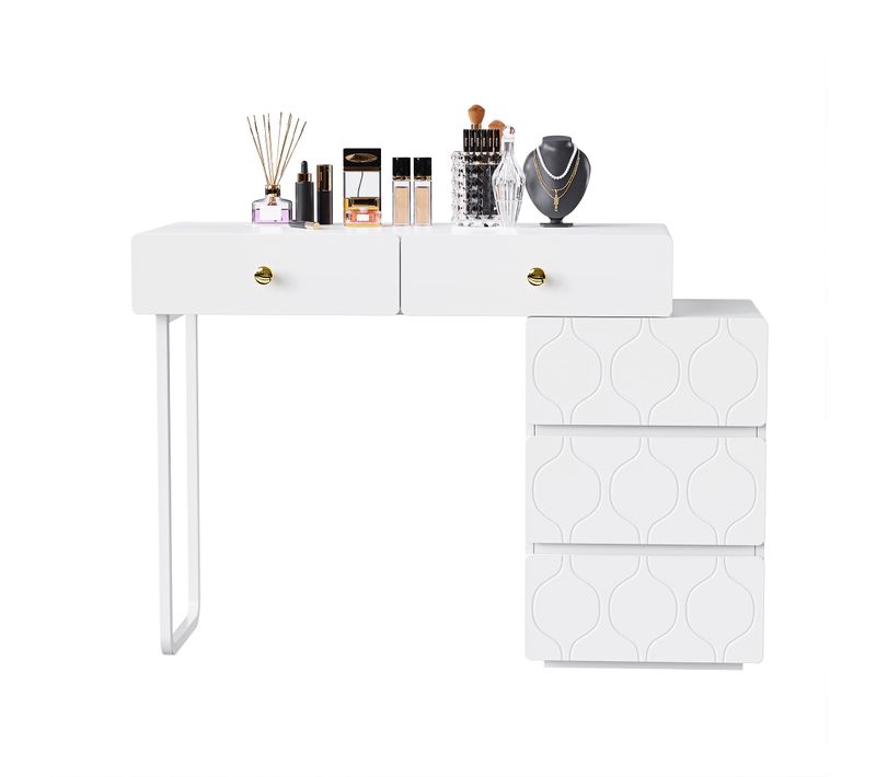 Coiffeuse, 5 Tiroirs, Corps Et Pieds Interchangeables, Blanc