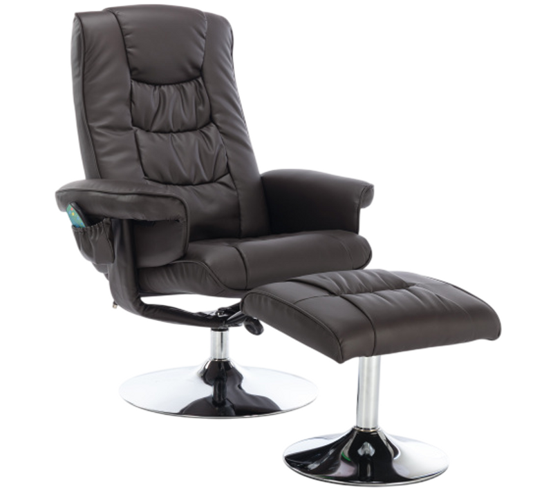 Fauteuil De Massage Avec Rembourrage En Pu Et Tabouret En En Métal Pour Le Salon, Brun