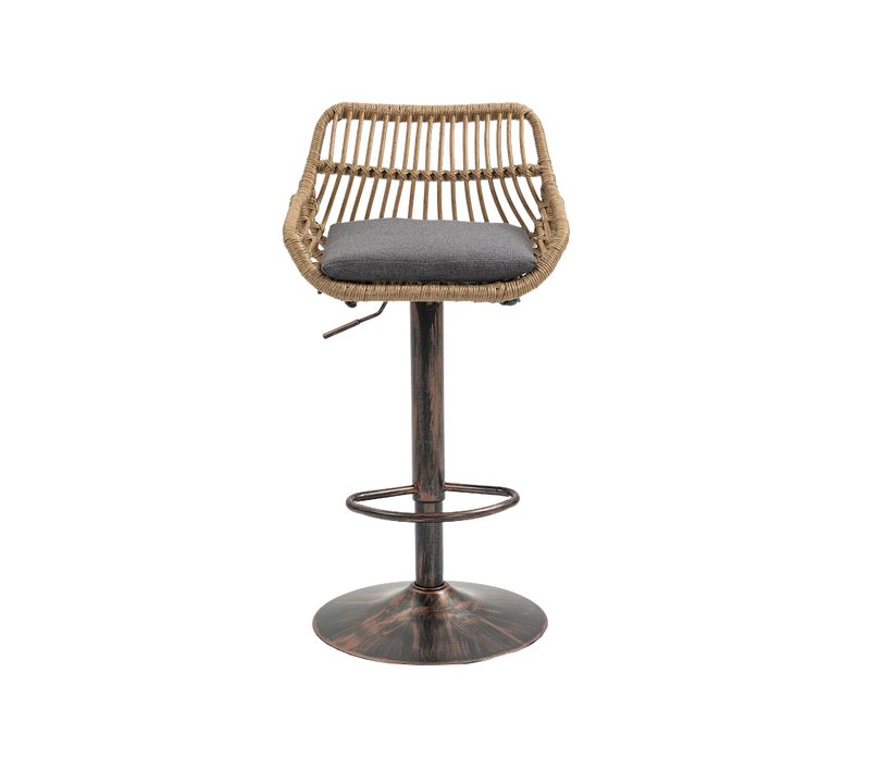 Lot De 2 Tabourets De Bar Moderne En Rotin Réglables Avec Repose-pieds Et Coussin En Lin Gris