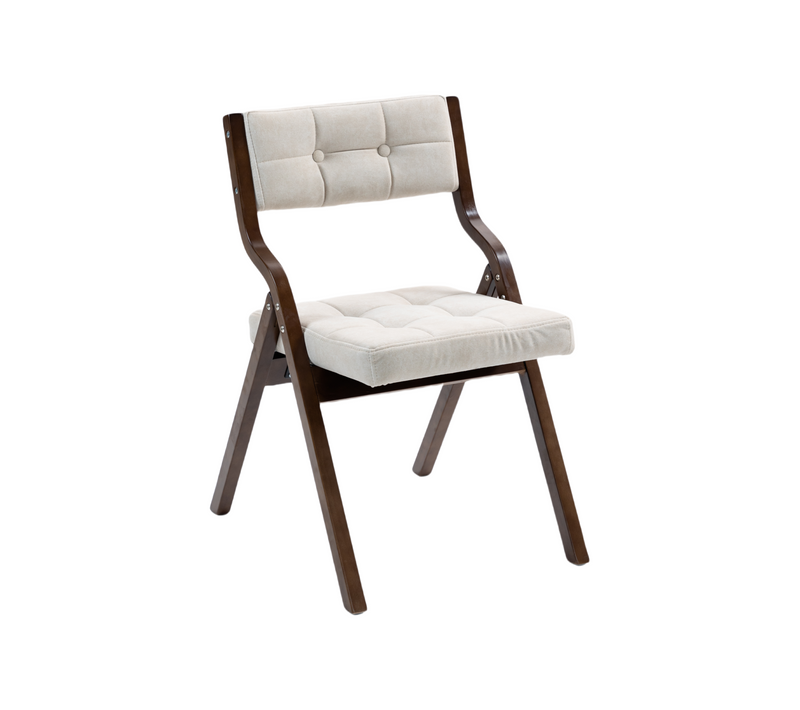 Lot De 2 Chaises Pliantes Avec Coussin En Velours Rembourrée Et Cadre En Bois, Beige