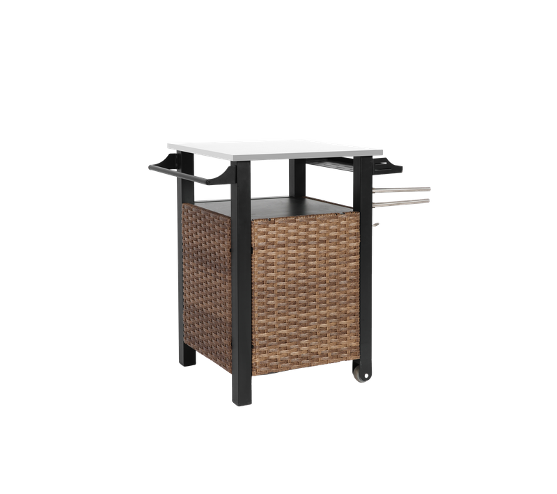 Desserte D’extérieure Roulant Avec Armoire De Rangement, Table En Acier Inoxydable, Marron