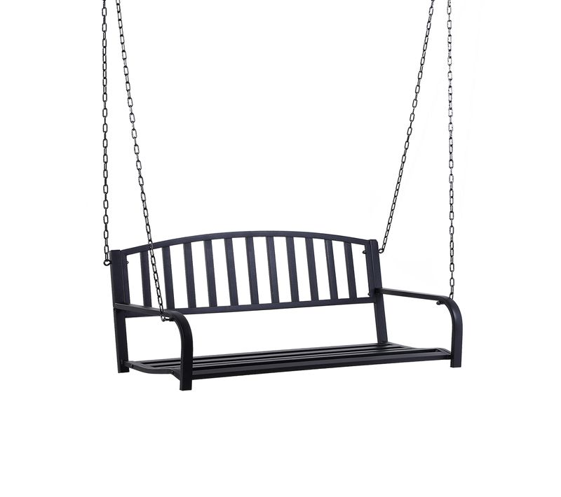 Banc De Jardin Suspendu En Métal 127x60x53cm, Siège Pour Deux Personnes, Noir