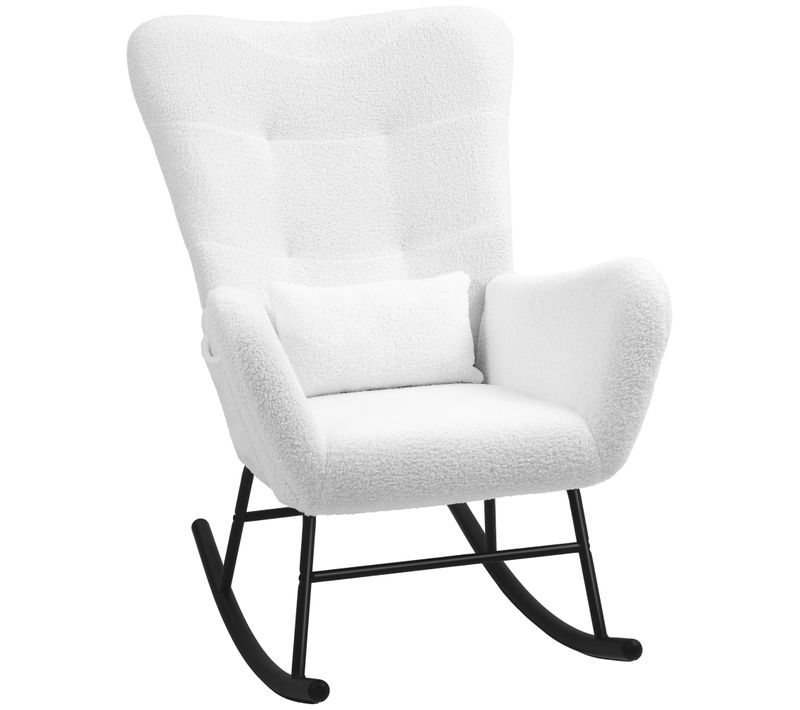 Fauteuil à Bascule , Avec Rangement De Poche ,style Scandinave ,salon,chambre, Blanc