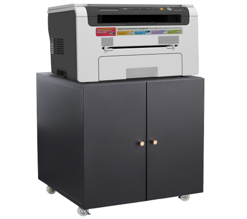 Support D'imprimante En Métal Avec Rangement,60x60x60 Cm , Avec Porte Et Étagères Réglables, Noir