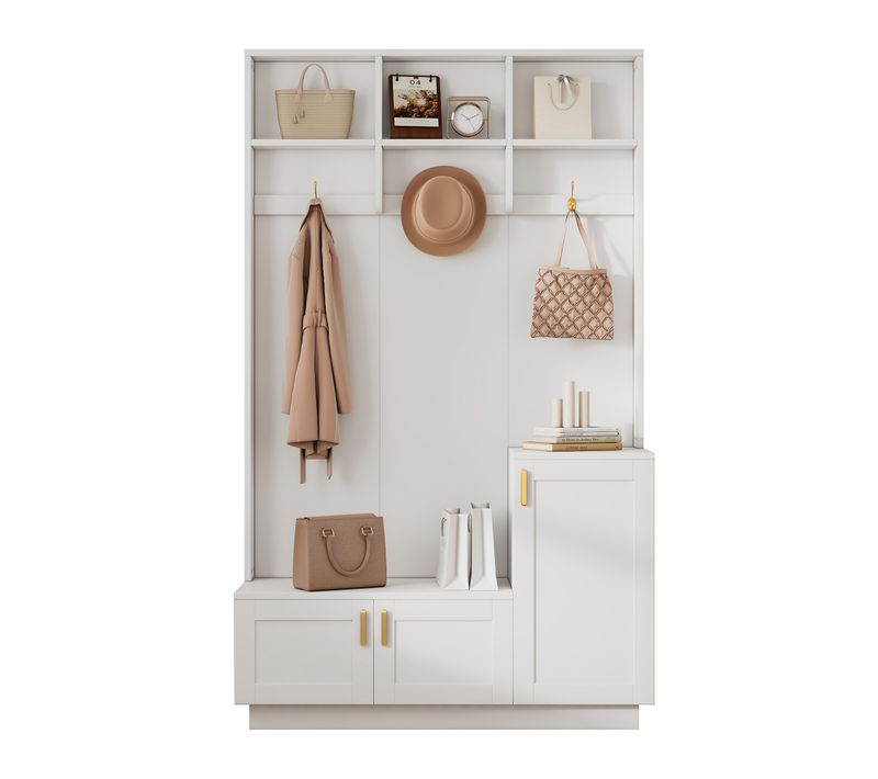 Porte-manteau,avec Banc à Chaussures ,2 Crochets,blanc
