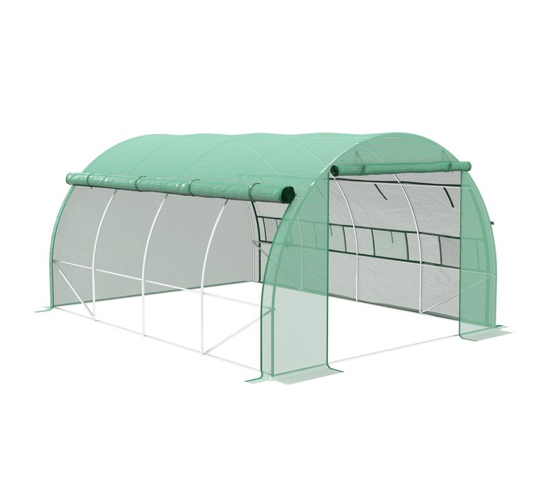 Serre En Acier Et En Film Plastique 3.97x3x2m,  Avec Protection Uv, Couvertures Enroulables