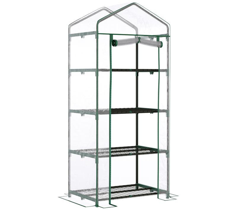 Serre En Acier Avec Film Plastique, Avec 4 Étagères,  Vert, 70x50x160cm
