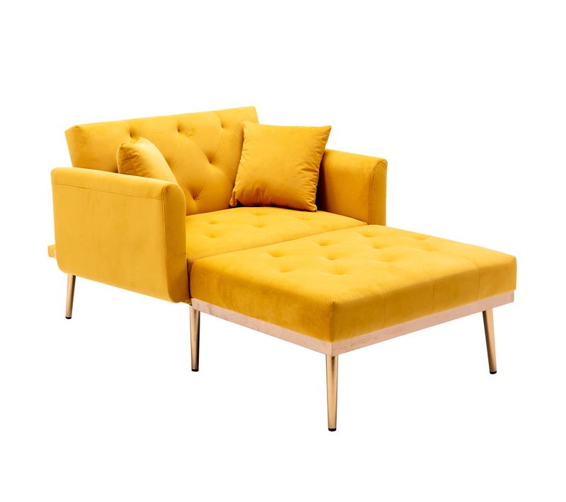 Fauteuil En Velours 165x90x77cmm Réglable, Fauteuil Lit Pliant, Jaune