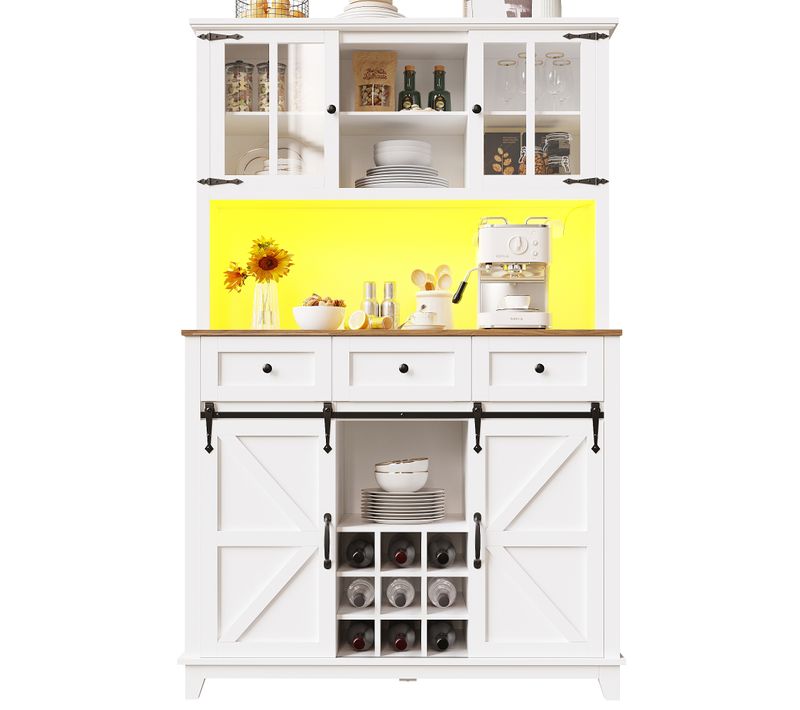 Buffet De Cuisine Avec Éclairage LED, Armoire De Cuisine Haute 105×38.4×180cm,blanc