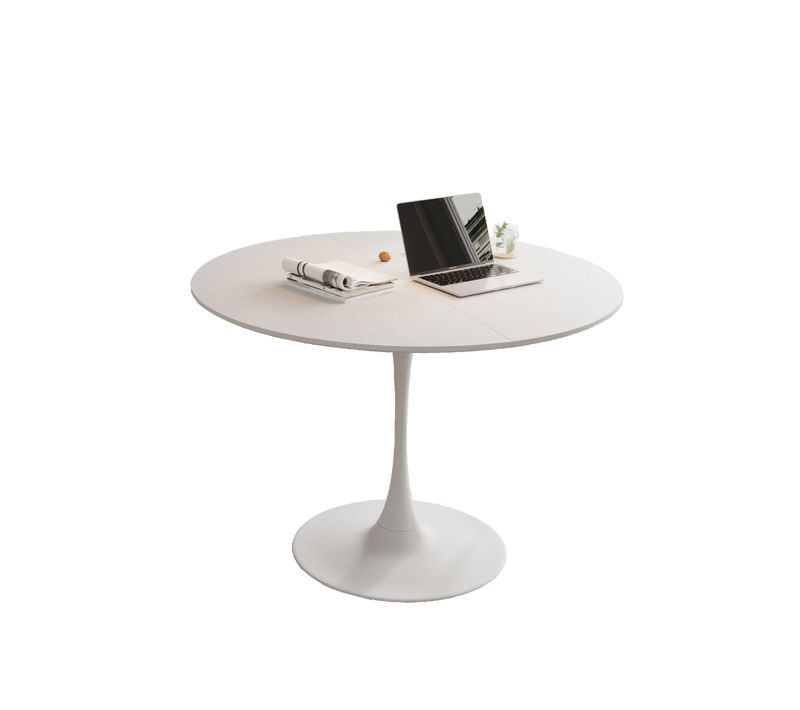 Table De Salle à Manger Ronde 120x120x75cm,mdf+acier,blanc,pour Salle à Manger, Cuisine, Salon