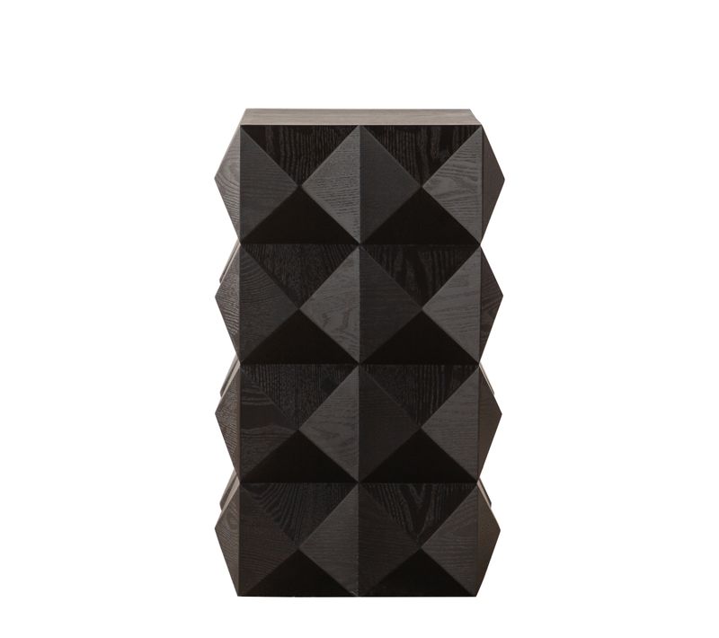Bout De Canapé En Bois Vintage Noir, Hauteur 60 Cm, Motif En Relief Tridimensionnel