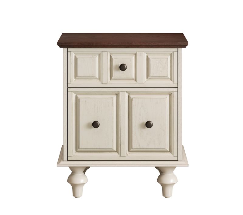 Table De Chevet Vintage 52x40x60.5cm, Avec 2 Tiroirs Et Pieds Romains, Bois Massif ,blanc