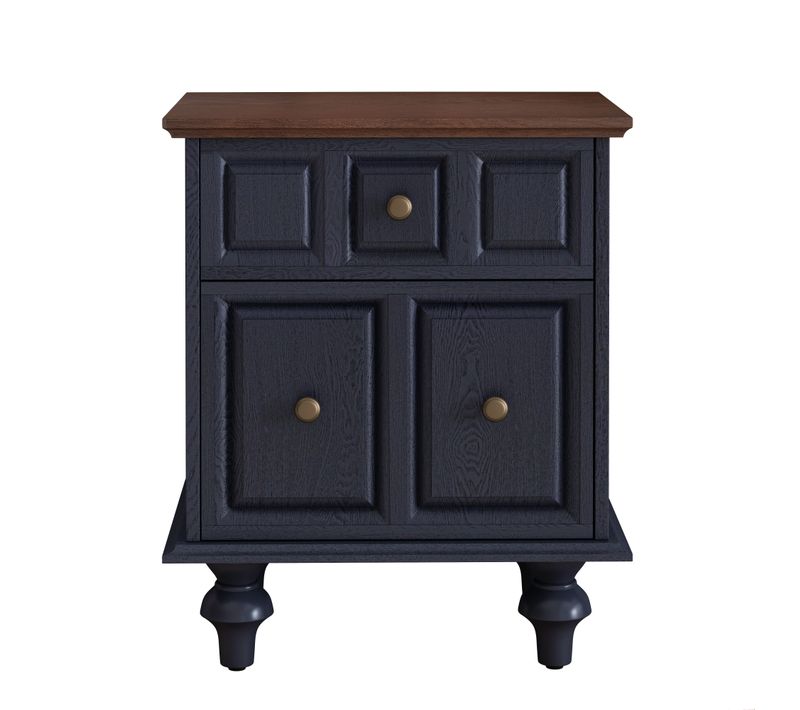 Table De Chevet Vintage 52x40x60.5cm, Avec 2 Tiroirs Et Pieds Romains, Bois Massif ,bleu