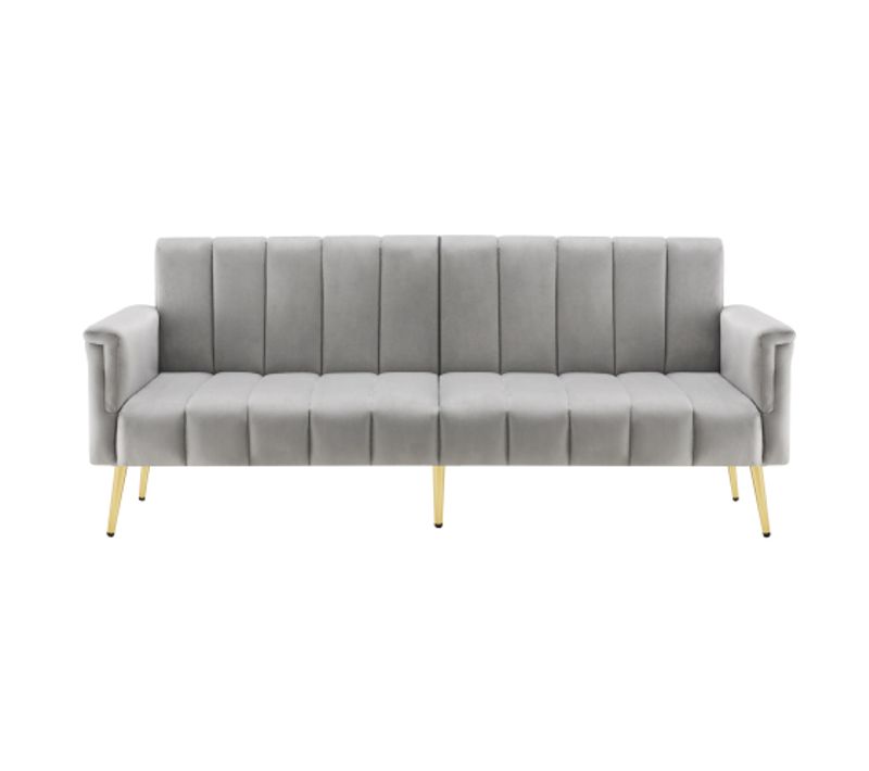 Canapé Convertible En Tissu Velours, Canape 2 Places,avec Fonction Couchage,183x76x75cm,gris