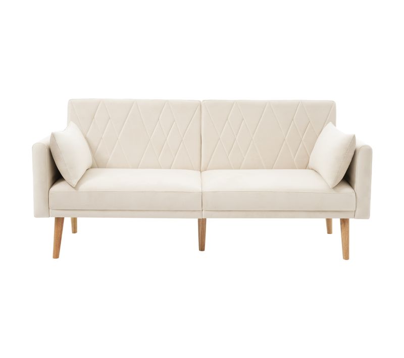 Canapé Convertible En Tissu Velours, Canape 2 Places,avec Fonction Couchage,180x75x82cm,beige