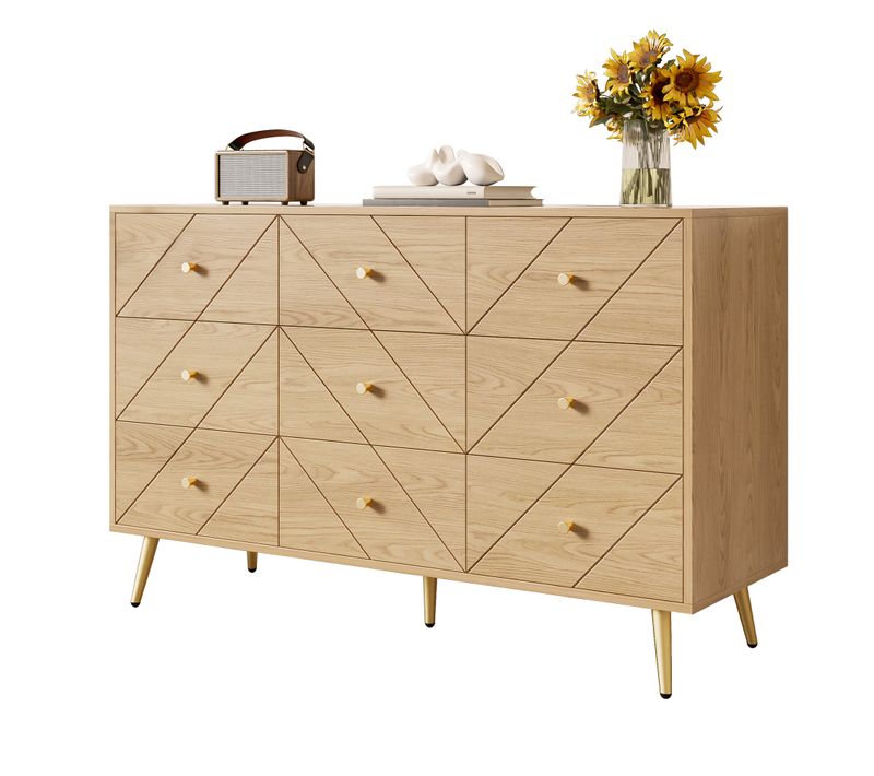 Commode 120x39x80 Cm - Bois - Panneau De Particules - Avec 9 Tiroirs - Support En Fer