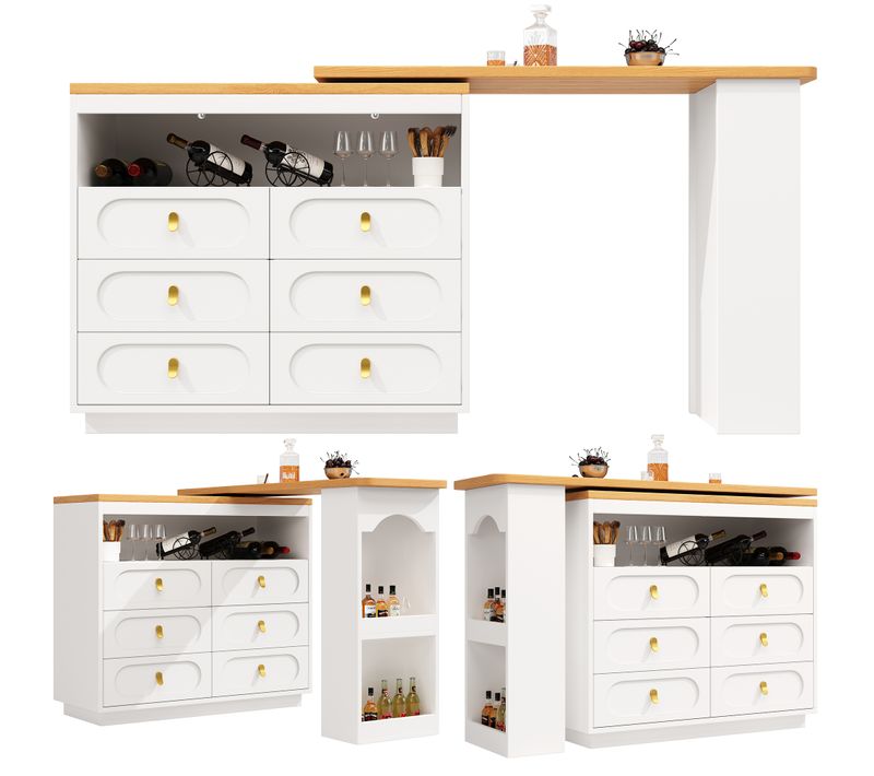 Table De Bar Extensible 137-203x39x90 Cm - Avec Pivotement à 360° Et Rangement - Blanc