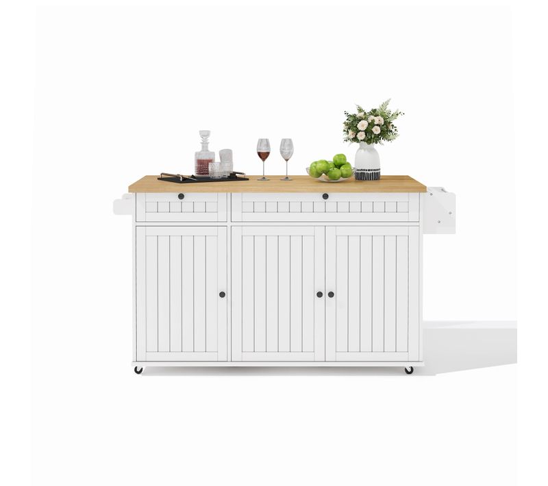 Îlot De Cuisine 137x70x89.5cm - Avec Plateau De Table Pliable - Blanc