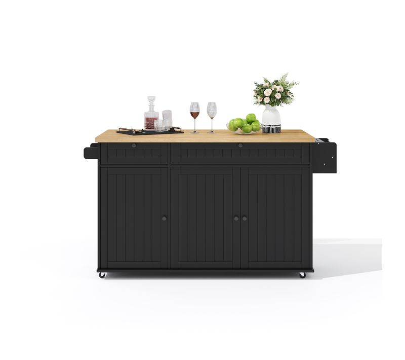 Îlot De Cuisine 137x70x89.5cm - Avec Plateau De Table Pliable - Noir