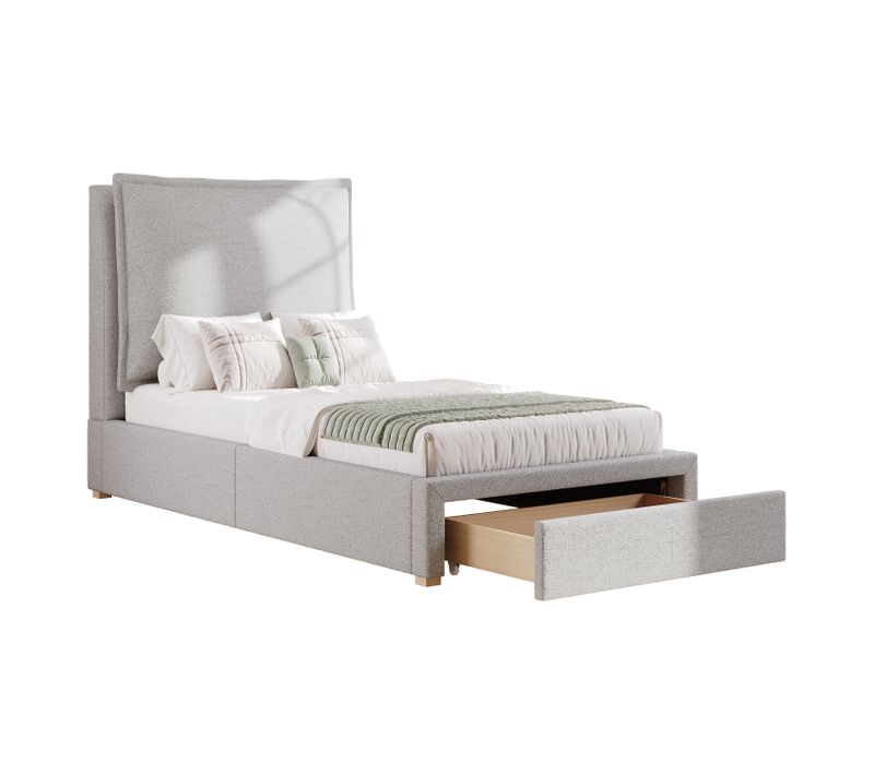 Lit Simple Enfant 90X200Cm -  Avec Sommier à Lattes - Tête De Lit Et Grand Espace De Rangement-gris