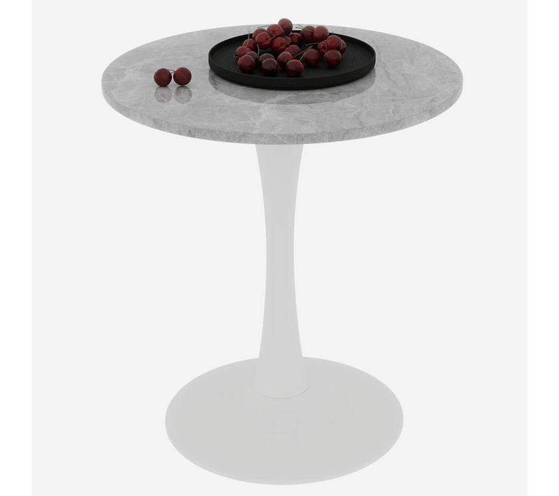 Table De Salle à Manger 70x70x72cm, Table Blanche, Avec Plateau De Table En Marbre Veiné Gris Clair