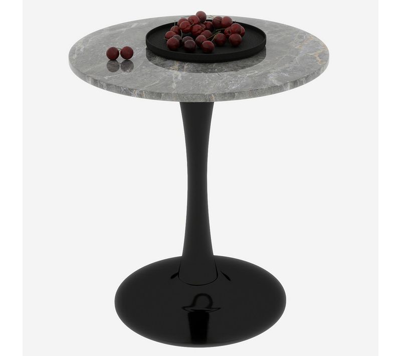 Table De Salle à Manger 70x70x72cm, Table Noir, Avec Plateau De Table En Marbre Veiné Gris Foncé