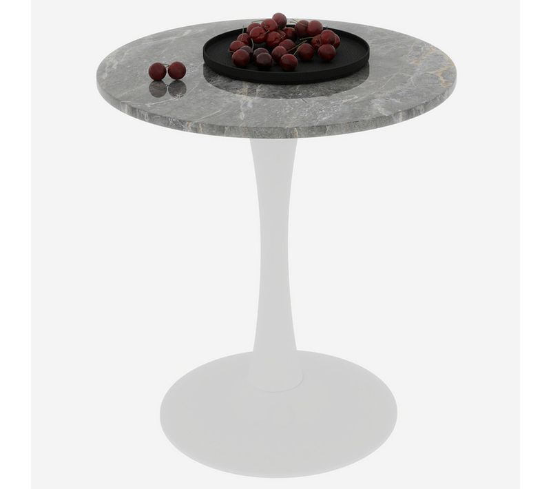 Table De Salle à Manger 70x70x72cm, Table Blanche, Avec Plateau De Table En Marbre Veiné Gris Foncé