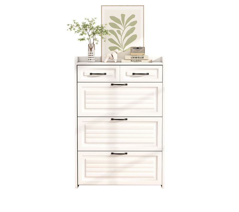 Meuble à Chaussures Avec 3 Portes Basculantes Et 2 Tiroirs – Design Blanc Moderne – 80×23,5×131 Cm