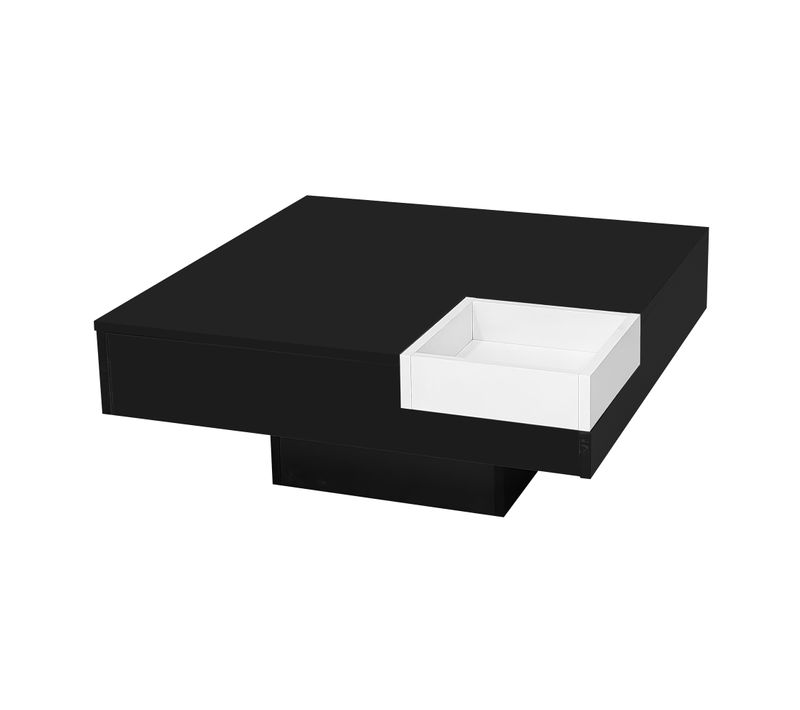 Table Basse 72x72x30cm Avec Boîte Rangement et LED - Noir