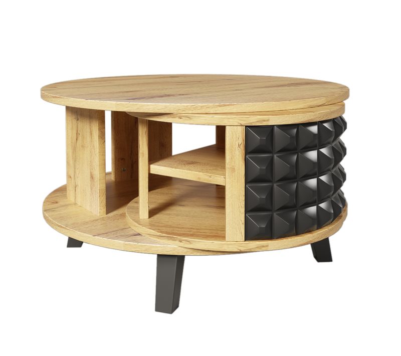 Table Basse Rotative Avec Rangement Caché – Design Moderne Noir et Bois – Espace De Rangement 360°