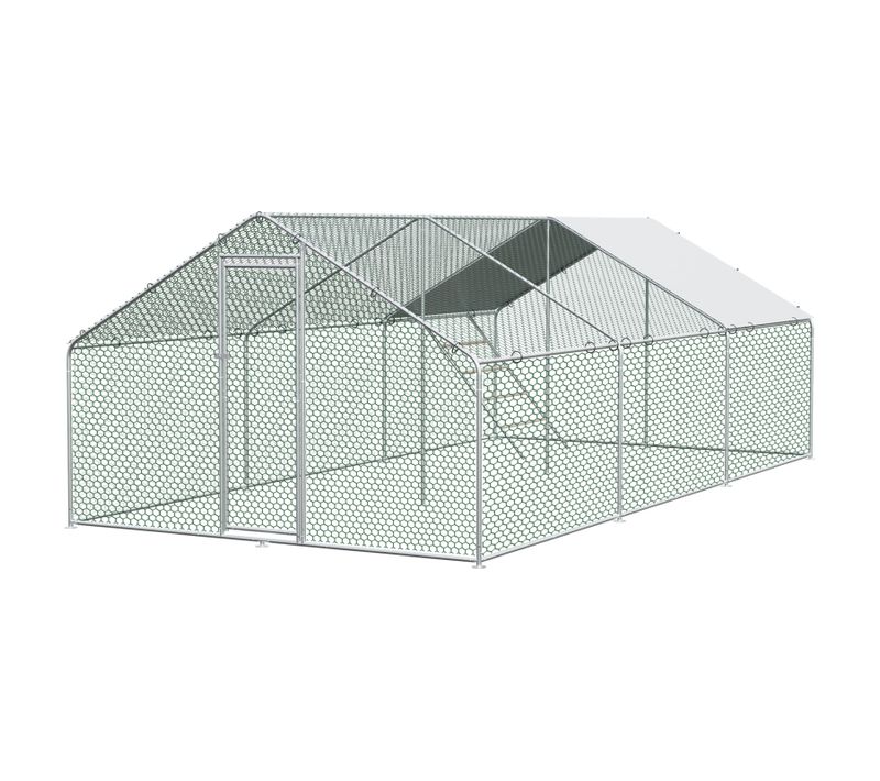 Enclos Pour Poules 3x6x2m Avec Serrure De Sécurité Et Tissu Pe Imperméable - Enclos En Métal