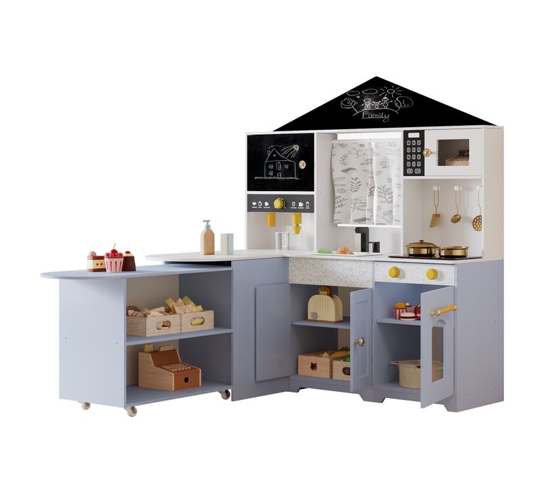 Cuisine Enfant Bois Dinette Blanc/violet 105cm, Micro-ondes/four, Évier, 3 Ans+,90x60x105cm