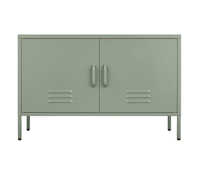 Buffet En Métal 2 Portes, Étagères Réglables, Passe-câbles, Style Moderne, Vert